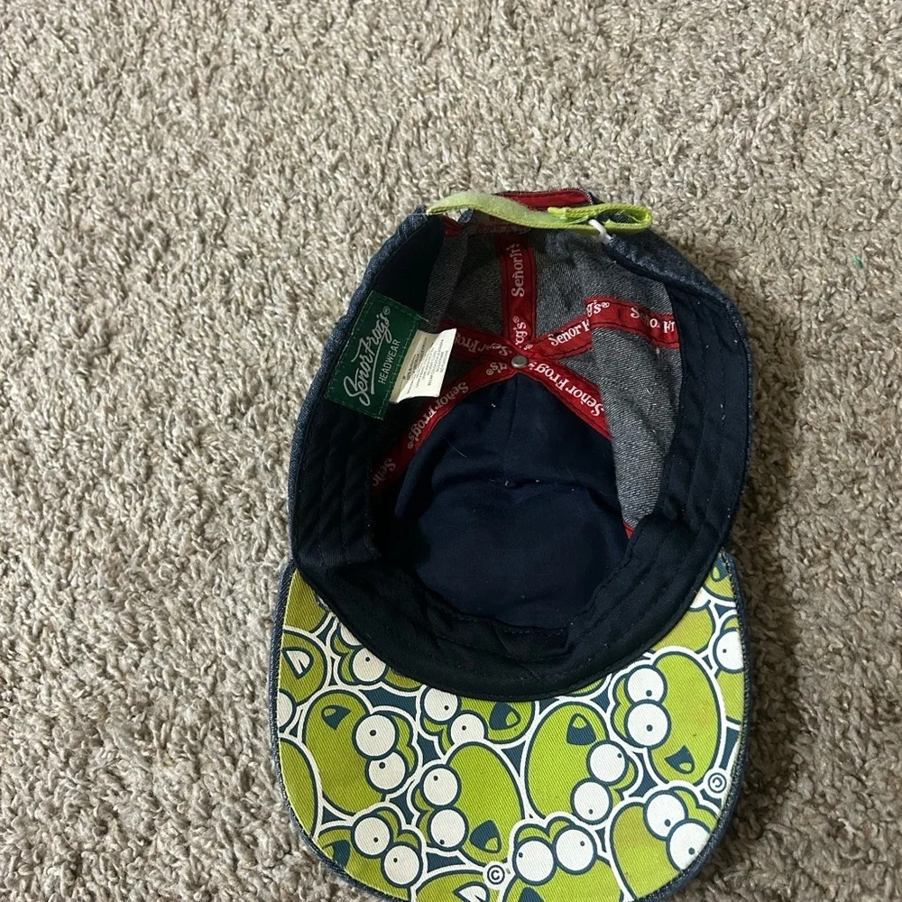 Señor Frog's Navy Hat Lime Frog Patch Mexico Headwear Adjustable Men's Cap Red